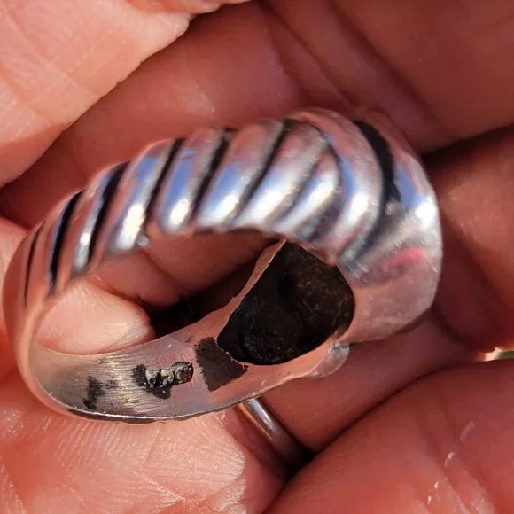 Heavy solid 925 sterling silver vintage engraved monogram ring - Picture 5 of 16